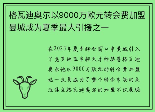 格瓦迪奥尔以9000万欧元转会费加盟曼城成为夏季最大引援之一